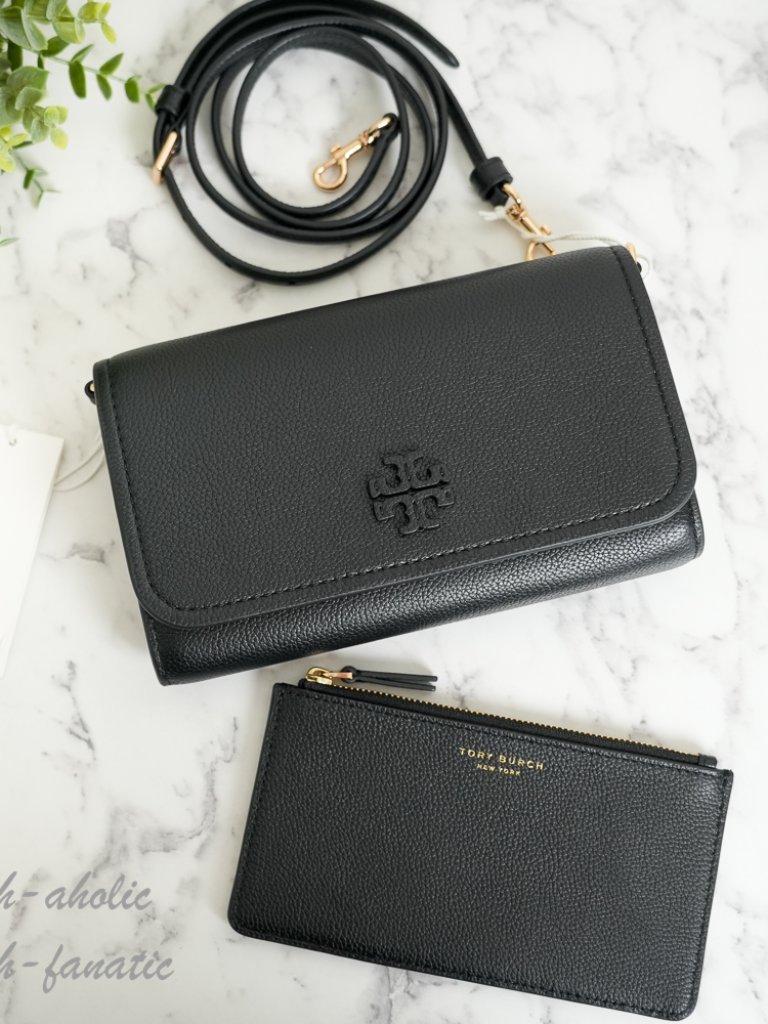 Tory Burch Thea Flat Wallet Leather Crossbody 169971 In Black Nwt